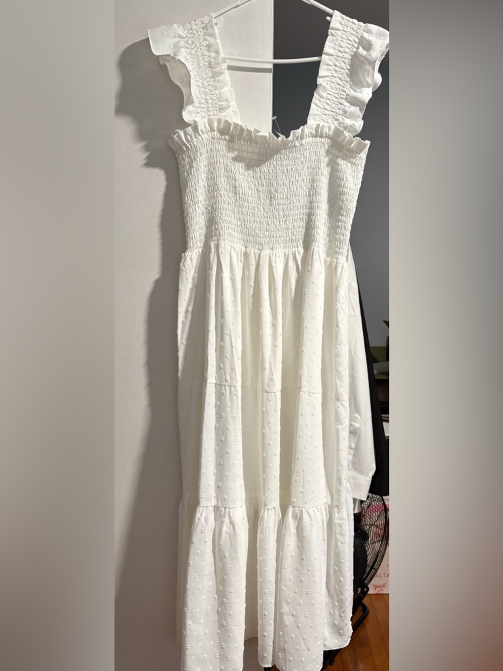 London Times White Smocked Maxi Dress with Ruffle Straps